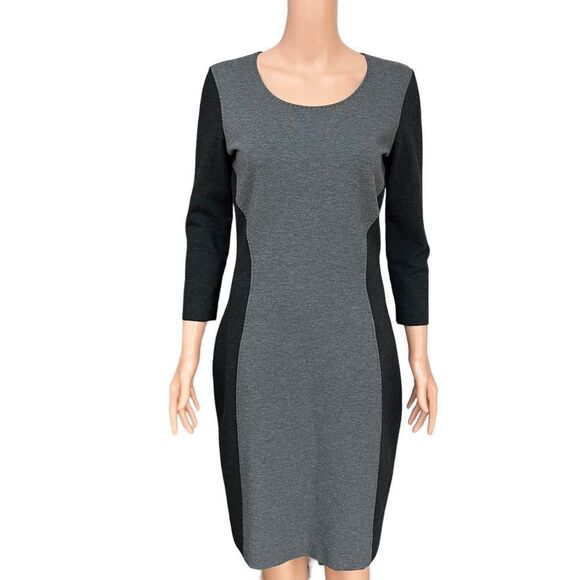 Boss Hugo Boss Charcoal & Black Colorblock 3/4 Sleeve Sheath Dress size S. - Picture 1 of 9